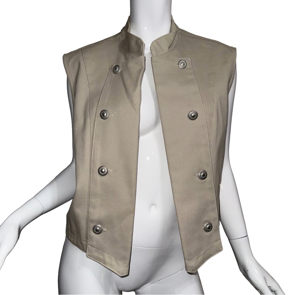 Vintage 80s Cream Sleeveless 100% Cotton‎ Utility Vest Western Military Festival